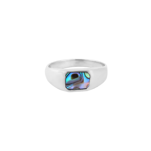 balone Inlay Silver Signet Ring Nav