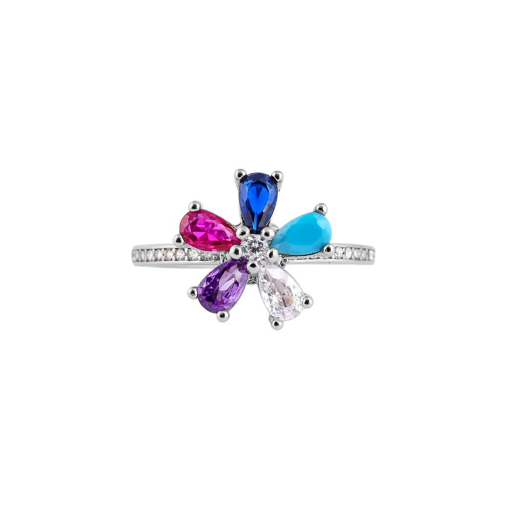 Multi-color cz Floral Silver Ring