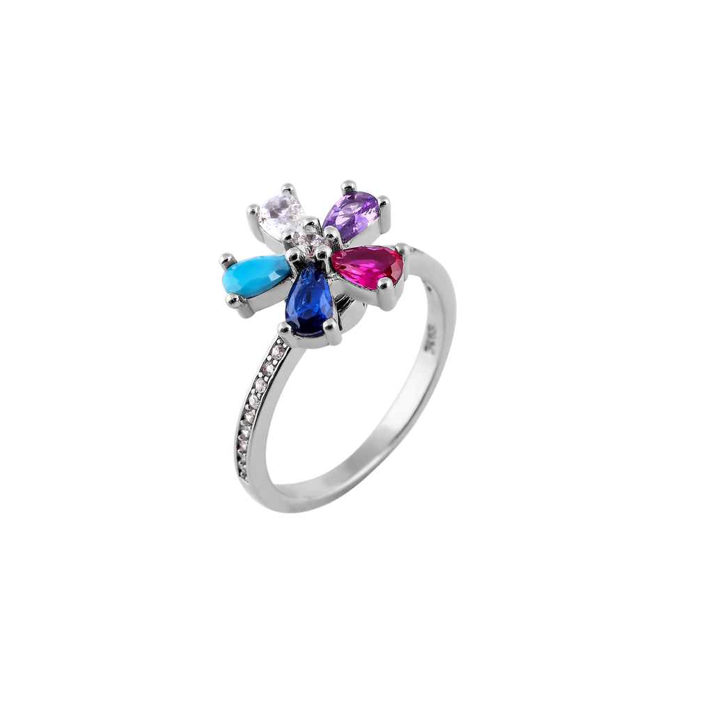 Multi-color cz Floral Silver Ring