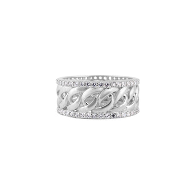 Pave Interlocking Chain Silver Ring