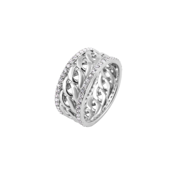 Pave Interlocking Chain Silver Ring
