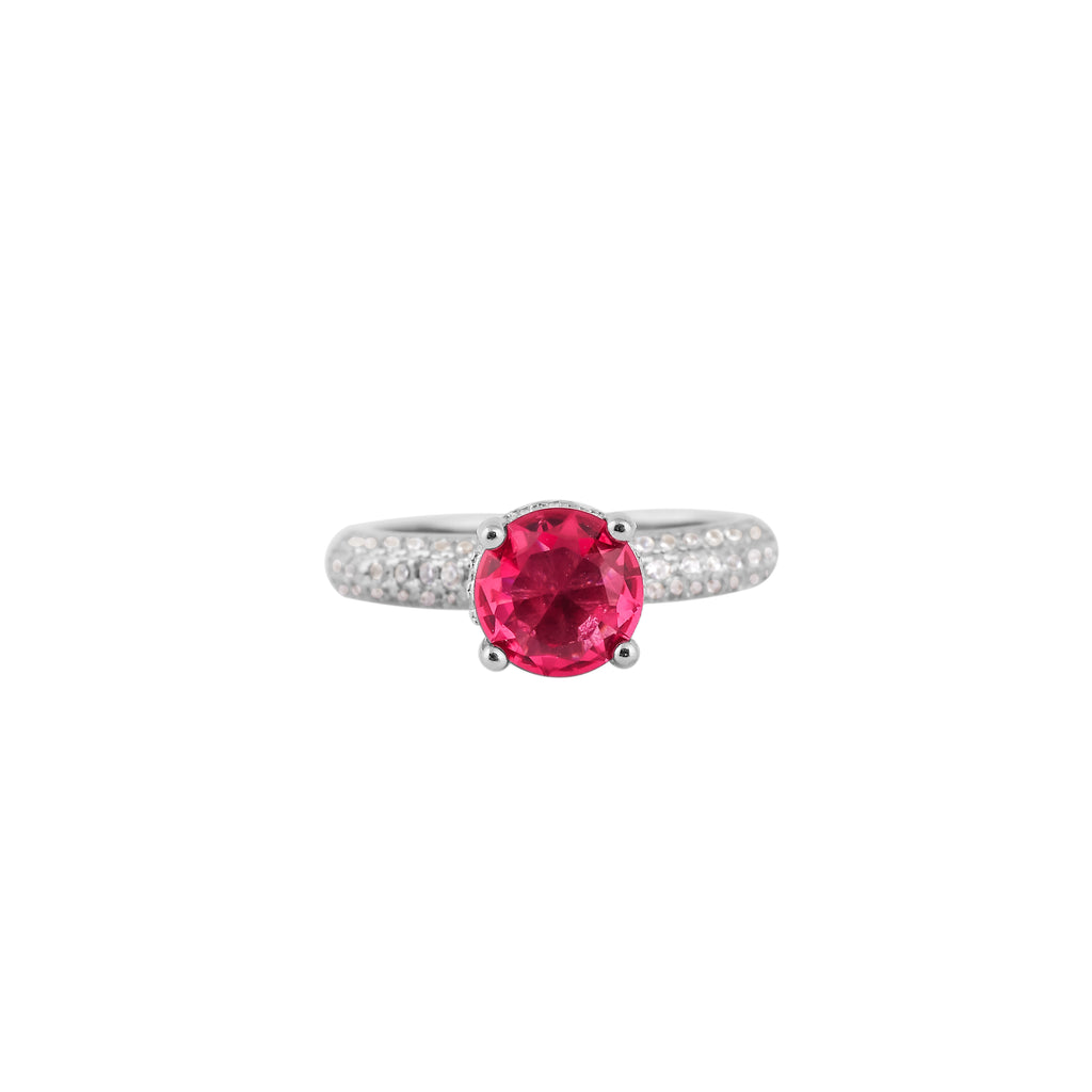 Oval Ruby cz Pave Set Silver Ring
