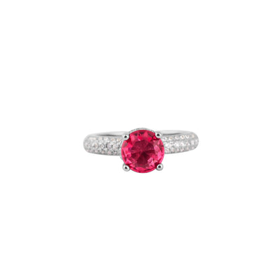 Oval Ruby cz Pave Set Silver Ring