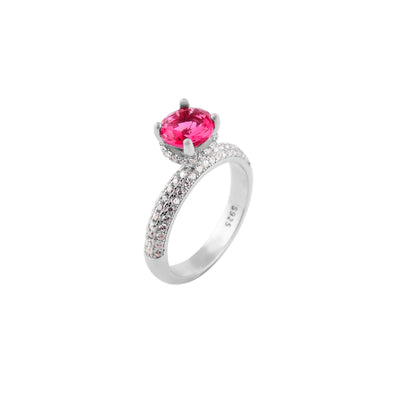 Oval Ruby cz Pave Set Silver Ring
