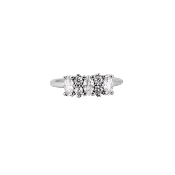Three Stone Marquise CZ Silver Ring for her