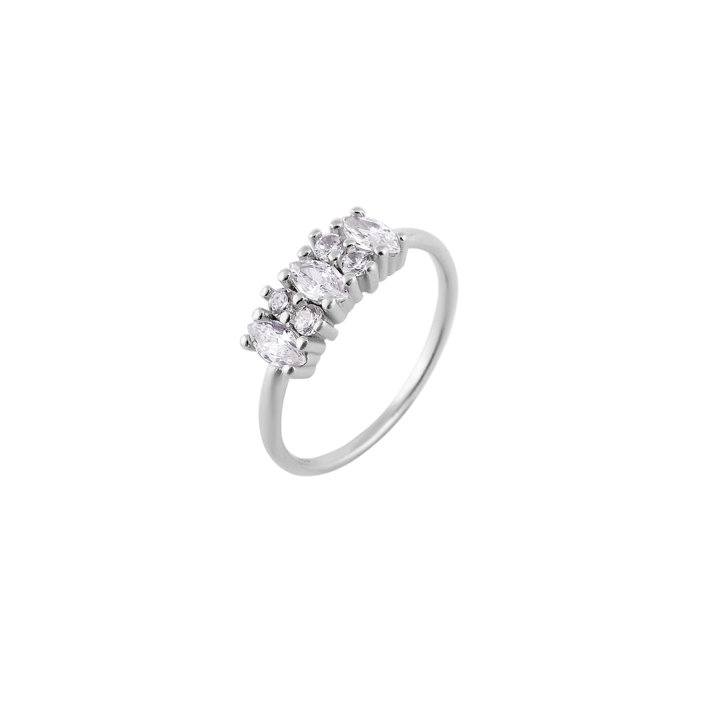 Three Stone Marquise CZ Silver Ring for her