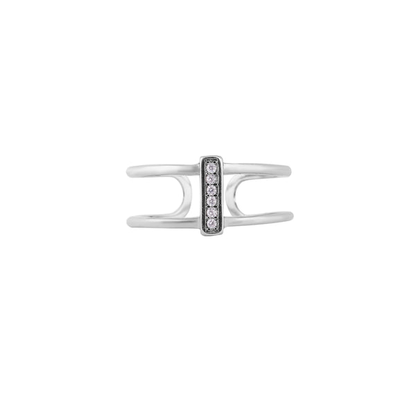 Open Double Bar Pave Silver Ring for her