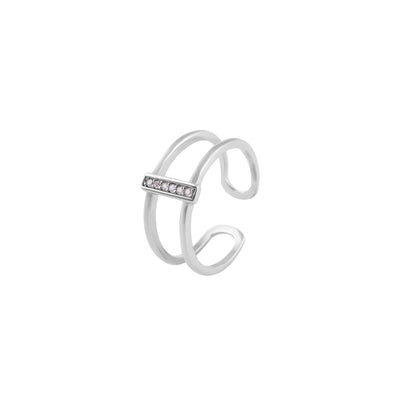 Open Double Bar Pave Silver Ring for her