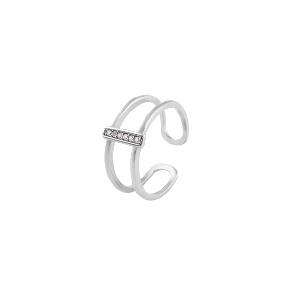 Open Double Bar Pave Silver Ring for her