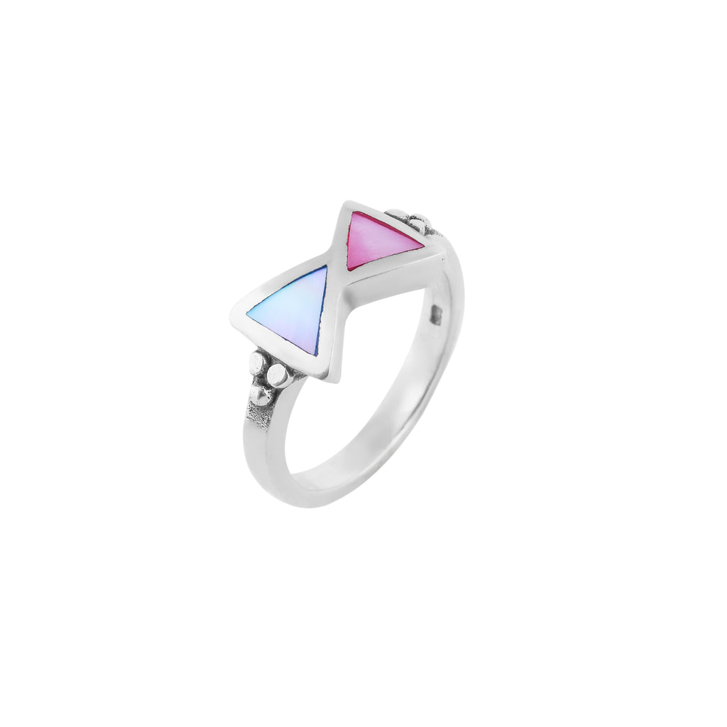 Mother-of-Pearl Triangle Motif Silver Ring for her