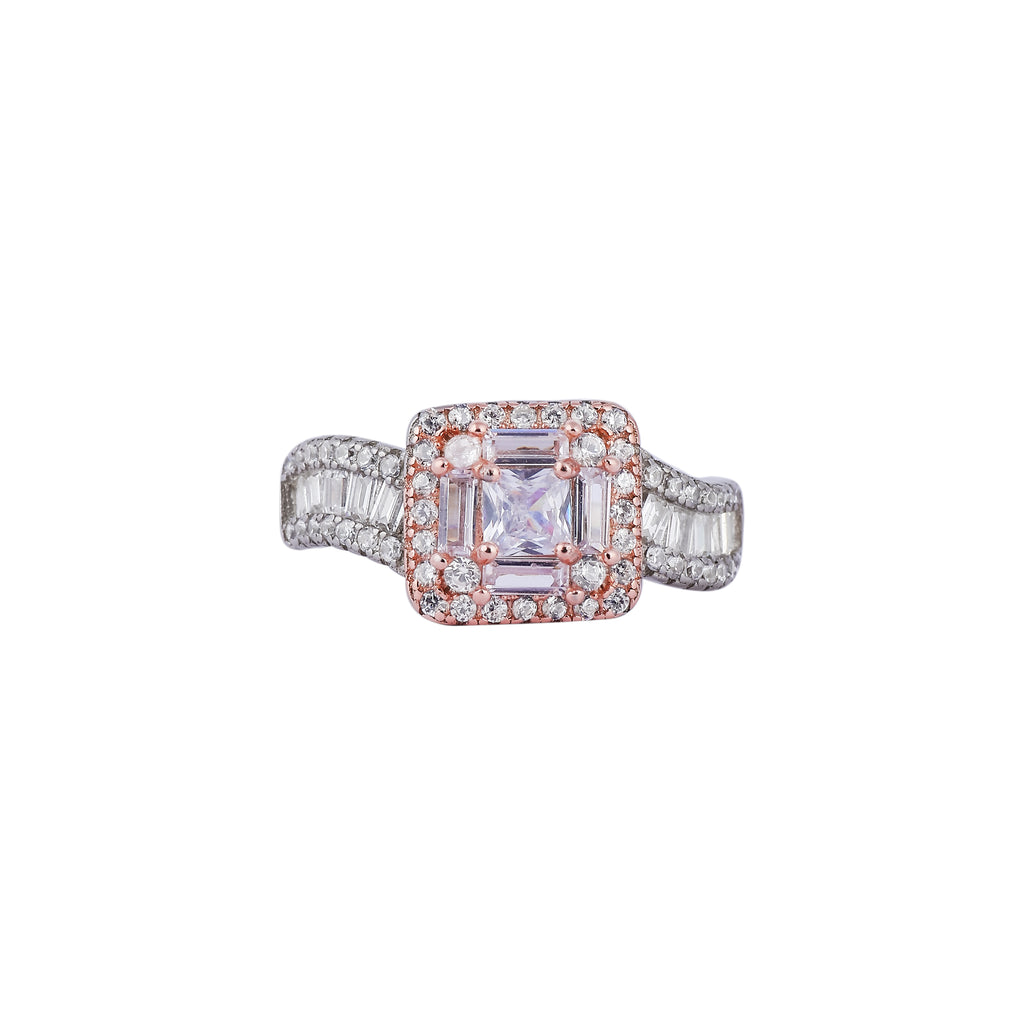 CZ Pink Halo Baguette Accent Silver Ring for her - Flâneur Global® | FG | 925 Fine Silver Jewelry & Accessories