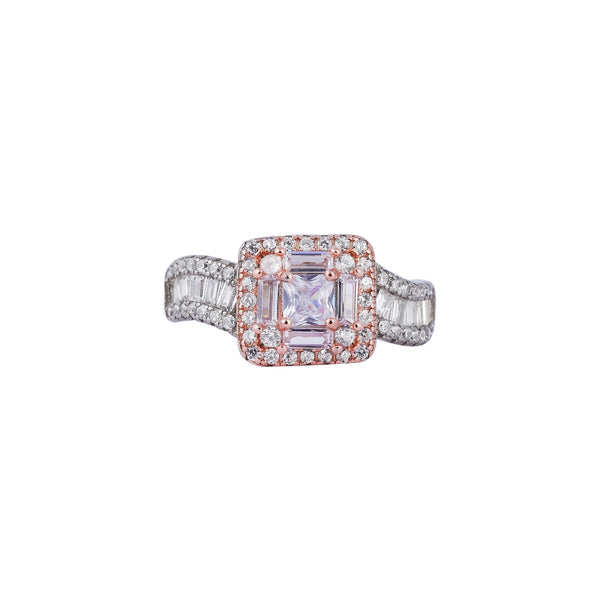 CZ Pink Halo Baguette Accent Silver Ring for her - Flâneur Global® | FG | 925 Fine Silver Jewelry & Accessories