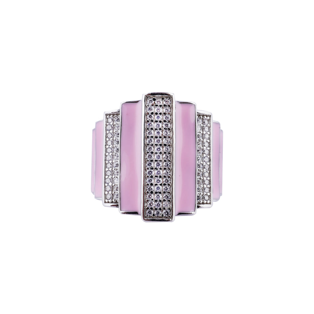Art Deco Style Pink Enamel and Pave Silver Ring for her - Flâneur Global® | FG | 925 Fine Silver Jewelry & Accessories