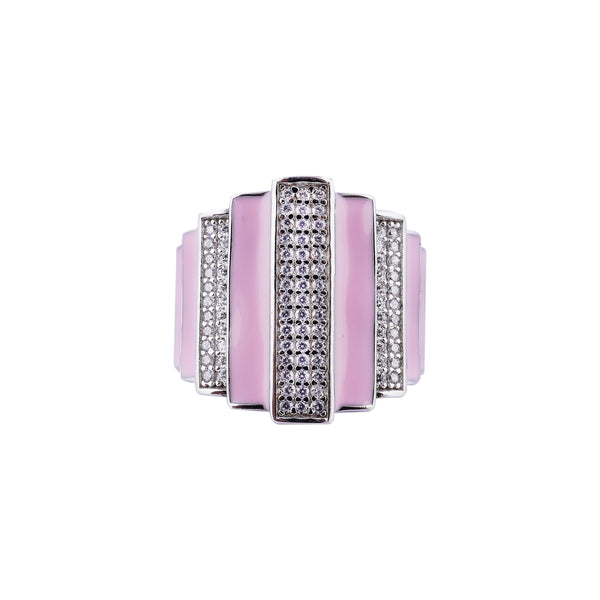 Art Deco Style Pink Enamel and Pave Silver Ring for her - Flâneur Global® | FG | 925 Fine Silver Jewelry & Accessories