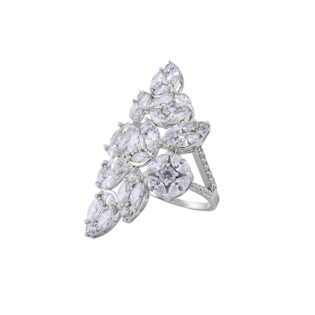 Floral Leaf CZ Cocktail Ring