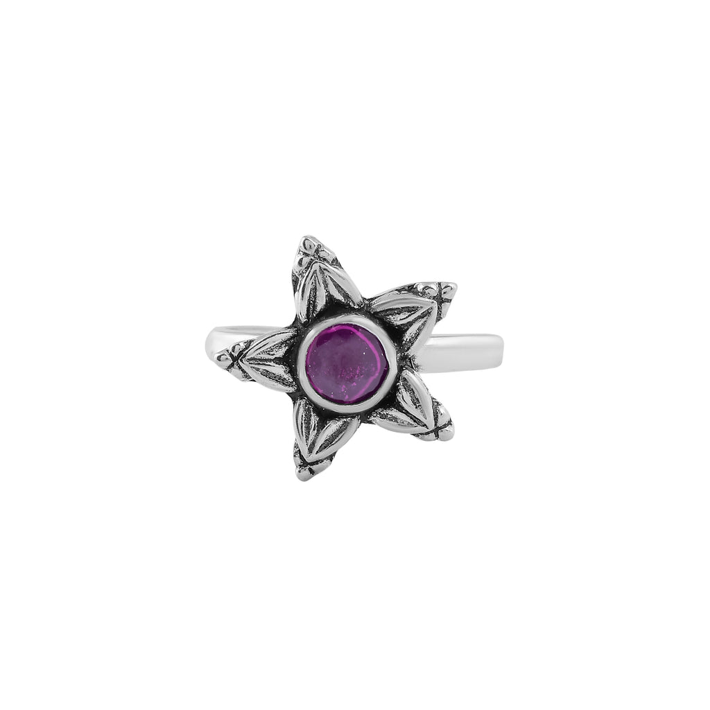 Starflower Oxidized Silver Toe Ring with Purple Stone – Boho Charm