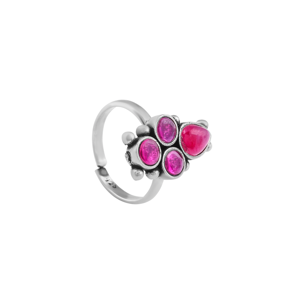 Boho Pink Gemstone Toe Ring – Oxidized Silver Finish