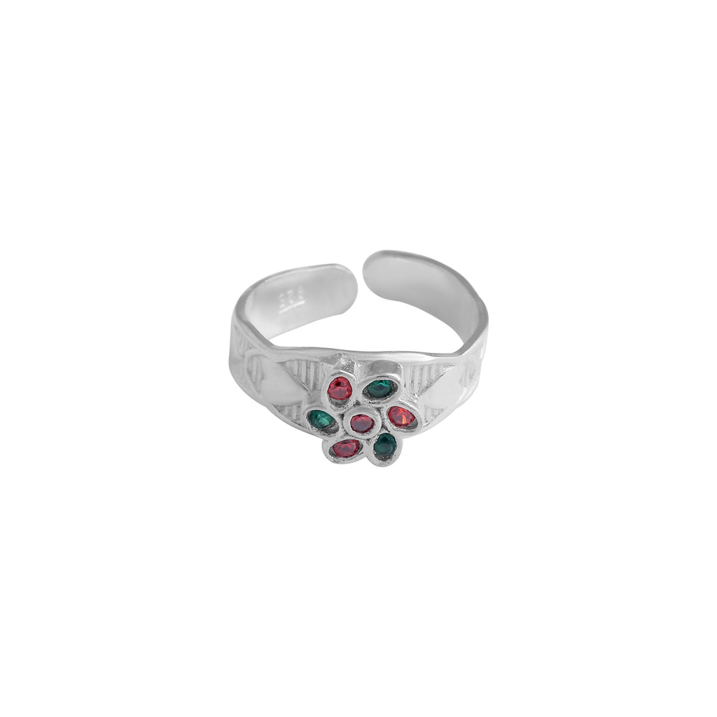 Floral Cluster Gemstone Toe Ring – 925 Sterling Silver