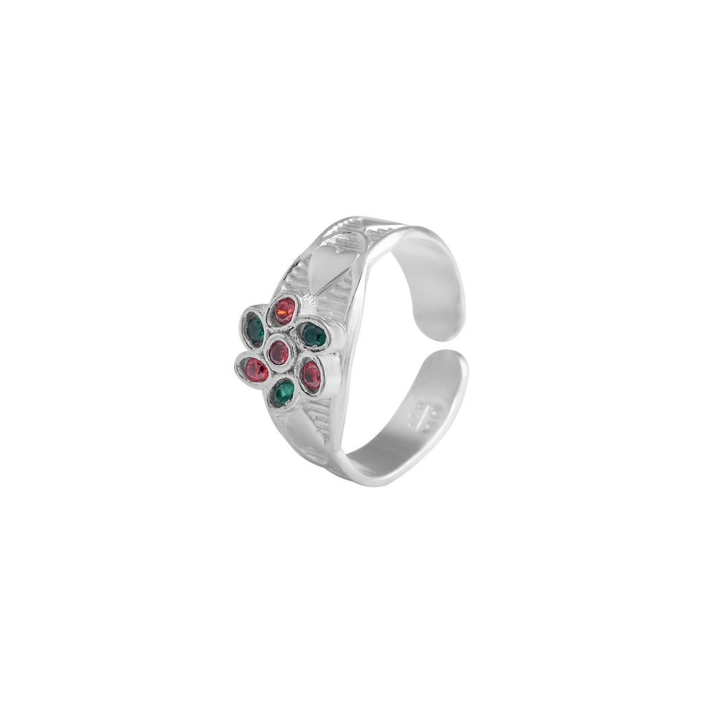 Floral Cluster Gemstone Toe Ring – 925 Sterling Silver