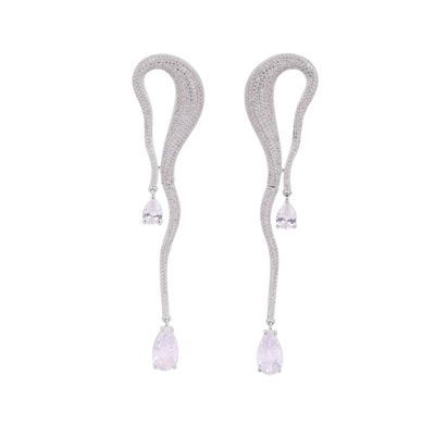 Serpentine Diamond Pink Gemstone Drop Earrings - Flâneur Global® | FG | 925 Fine Silver Jewelry & Accessories