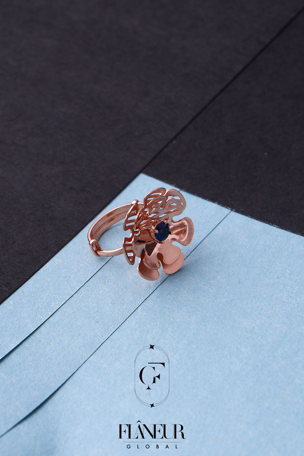 Rose Gold Flower Sapphire Ring - Flâneur Global® | FG | 925 Fine Silver Jewelry & Accessories