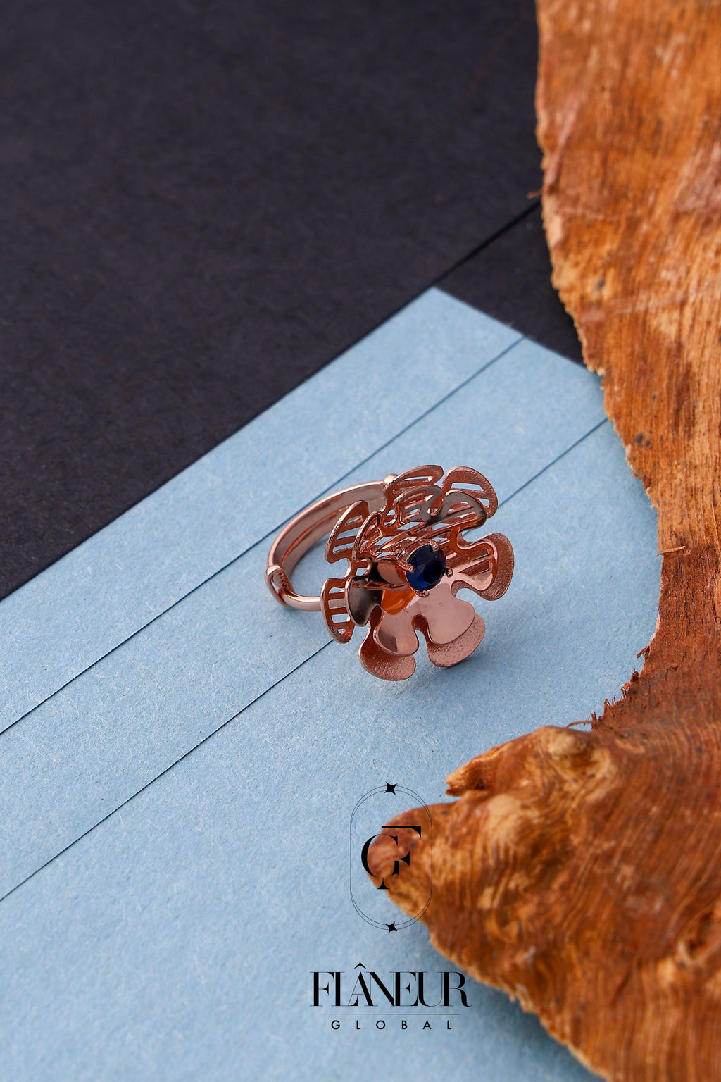 Rose Gold Flower Sapphire Ring - Flâneur Global® | FG | 925 Fine Silver Jewelry & Accessories