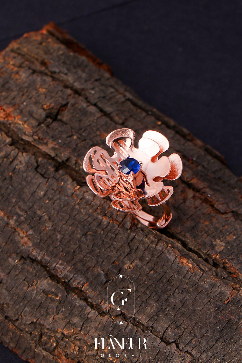 Rose Gold Flower Sapphire Ring - Flâneur Global® | FG | 925 Fine Silver Jewelry & Accessories