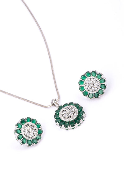 Emerald and Diamond Halo Jewelry Set - Flâneur Global® | FG | 925 Fine Silver Jewelry & Accessories