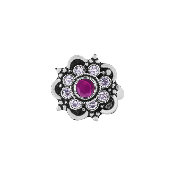Floral Gemstone Oxidized Silver Ring for her