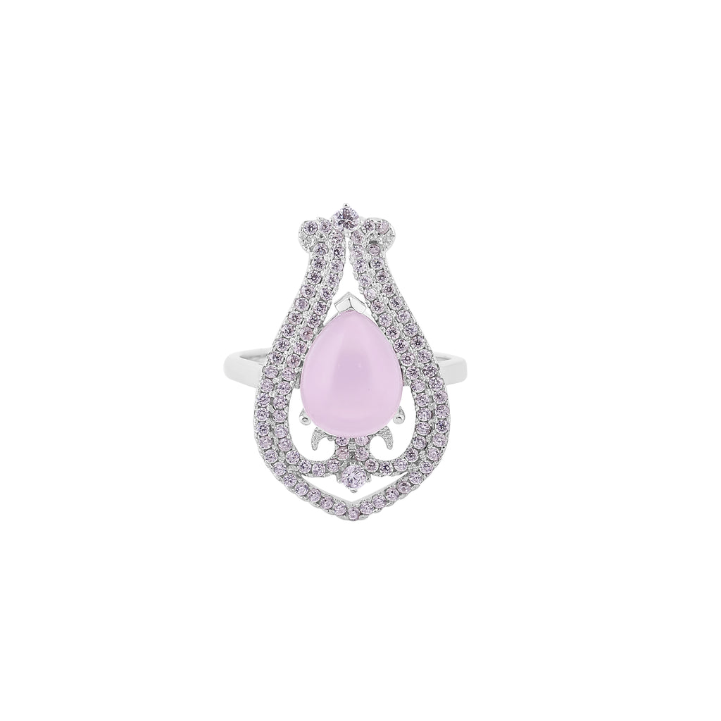 Pear-Shaped Pink Chalcedony and CZ Silver Ring for her