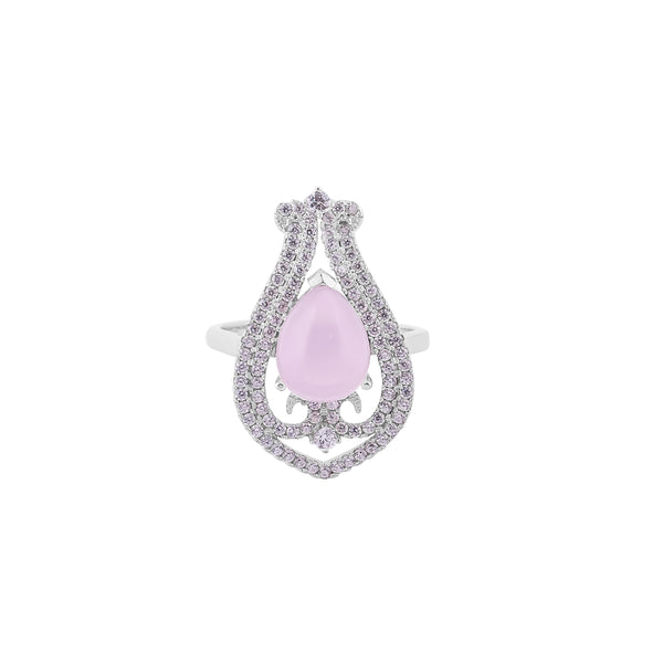 Pear-Shaped Pink Chalcedony and CZ Silver Ring for her