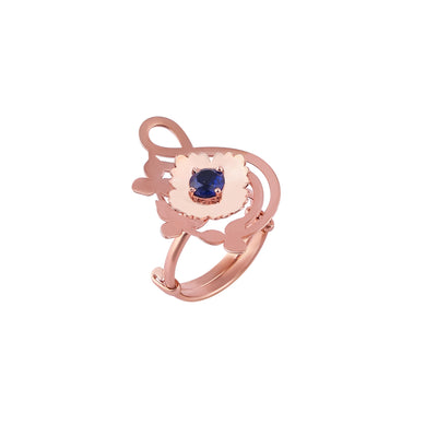 Floral and Openwork Rose Gold Ring with Blue Stone for her