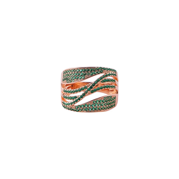 Swirling Green Pave Open Rose Gold Ring for her