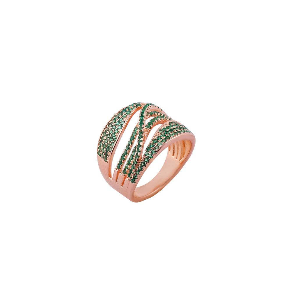 Swirling Green Pave Open Rose Gold Ring for her