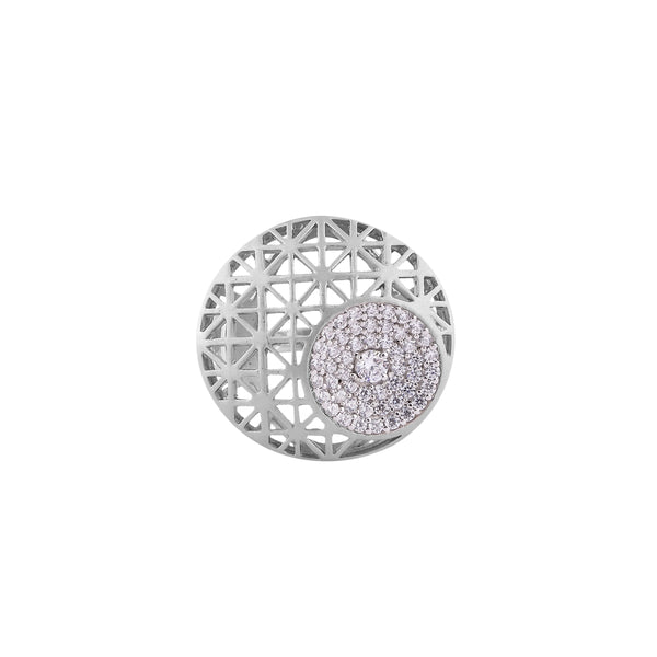 Geometric Openwork and Pave Silver Statement Ring for her