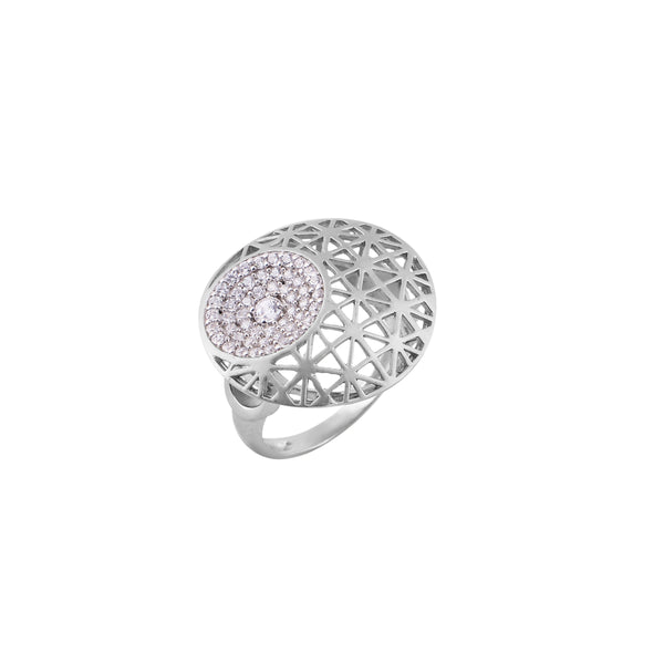 Geometric Openwork and Pave Silver Statement Ring for her