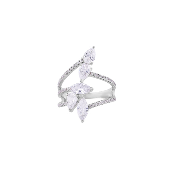 Marquise and Pear CZ Silver Bypass Ring for her