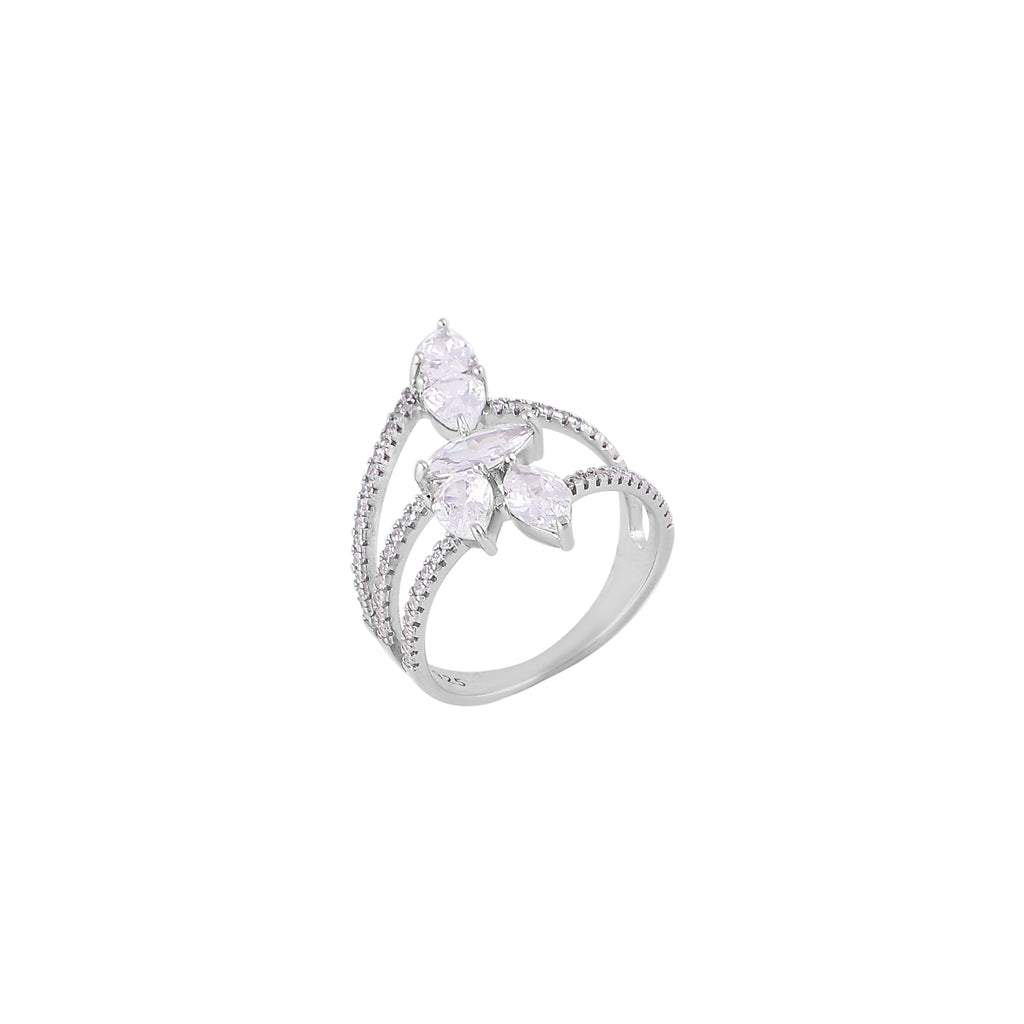 Marquise and Pear CZ Silver Bypass Ring for her