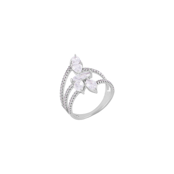 Marquise and Pear CZ Silver Bypass Ring for her