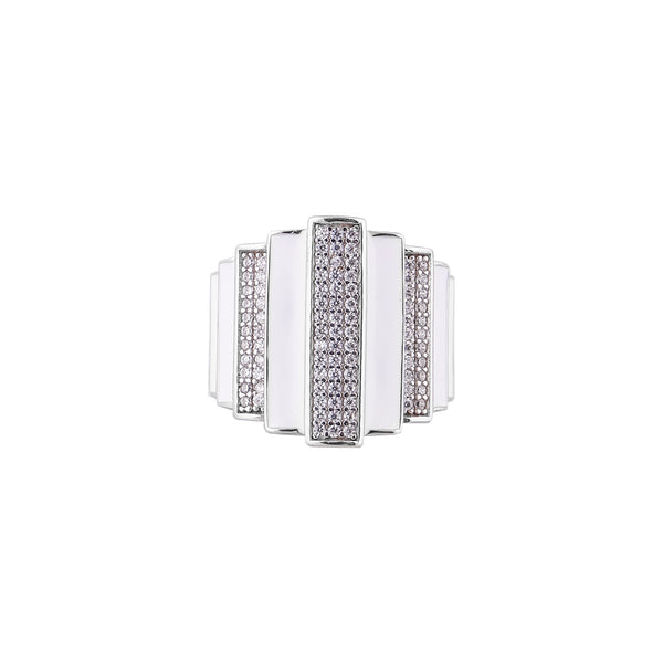 Art Deco Style White Enamel and Pave Silver Ring for her