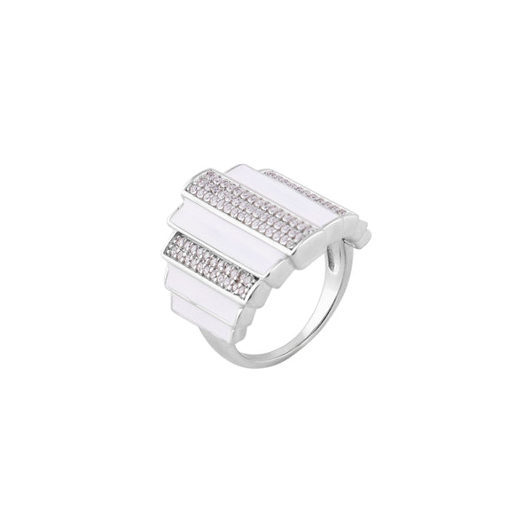 Art Deco Style White Enamel and Pave Silver Ring for her