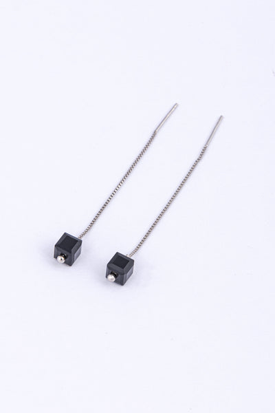 Minimalist Black Cube Bead Threader Earrings - Flâneur Global® | FG | 925 Fine Silver Jewelry & Accessories