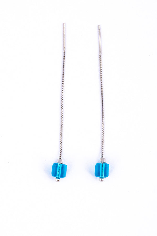 Blue Cubic Threader Earrings - Flâneur Global® | FG | 925 Fine Silver Jewelry & Accessories