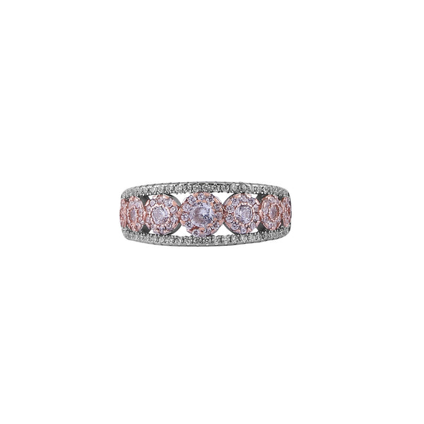 Five Stone Pink CZ and Pave Silver Band for her