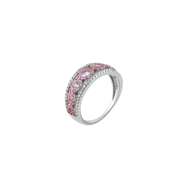Five Stone Pink CZ and Pave Silver Band for her