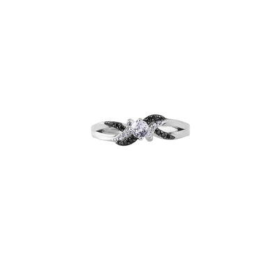 Round CZ Black Accent Silver Ring for her