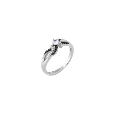 Round CZ Black Accent Silver Ring for her