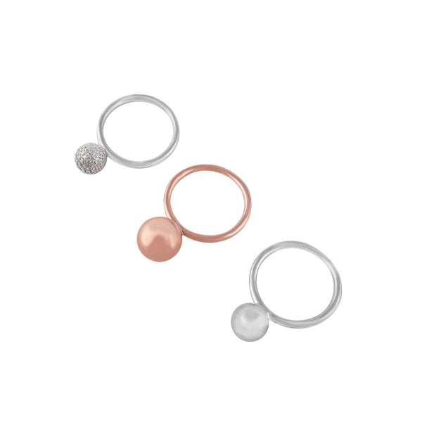 Three-Tone Ball and Pave Stackable Rings for her
