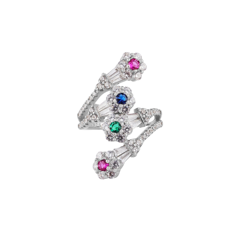 Multi-Gemstone and Pave Silver Ring for her