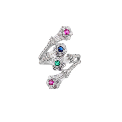 Multi-Gemstone and Pave Silver Ring for her